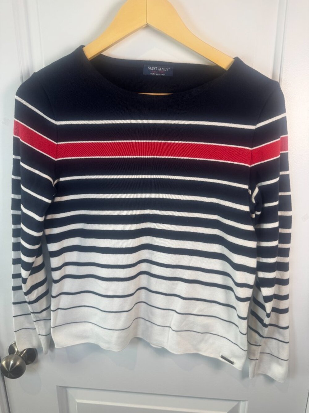 Saint James France 100% Cotton Breton Tricolor Striped Knit Sweater Size 6